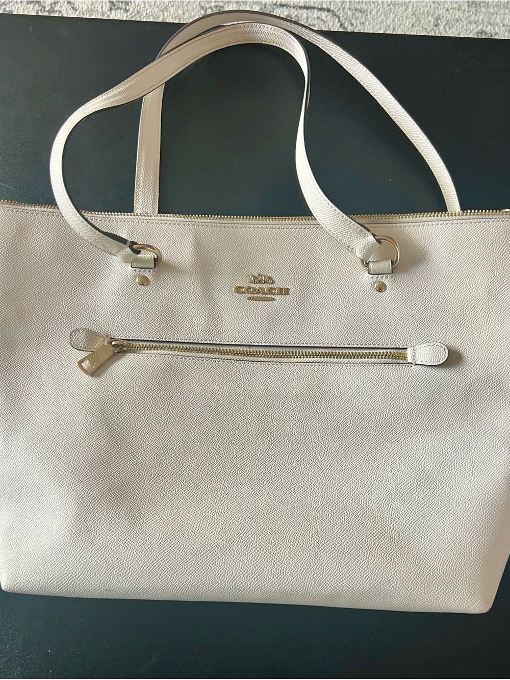 Coach Chalk Pebbled Leather Tote with Gold Hardware